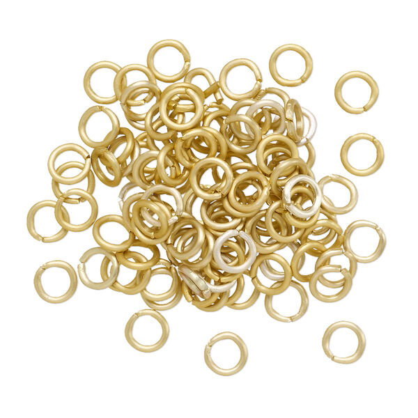 Jump ring, anodized aluminum, gold, 4.5mm matte round, 2.9mm inside diameter, 20 gauge. Sold per pkg of 100. image number 0