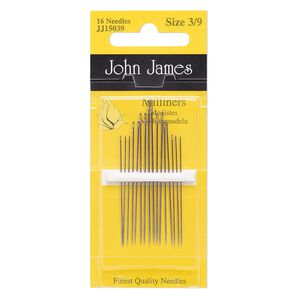 Needle, John James, milliners, nickel-plated carbon steel, #3 to #9, 1-1/2 to 2 inches. Sold per pkg of 16.