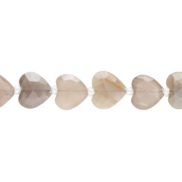 Coffee moonstone 1pkg21, hand-cut faceted puffed heart bead natural B grade, 9x8mm image number 0