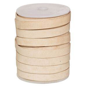 Cord, leather, tan, 12mm flat. Sold per 25-yard spool.