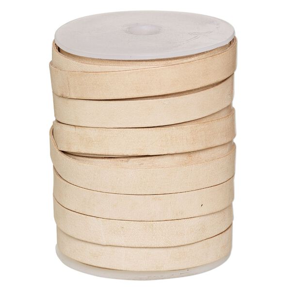 Cord, leather, tan, 12mm flat. Sold per 25-yard spool. image number 0