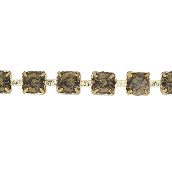 Cupchain, gold-finished brass and glass, dark grey, 6mm round. Sold per 40-inch strand. image number 0