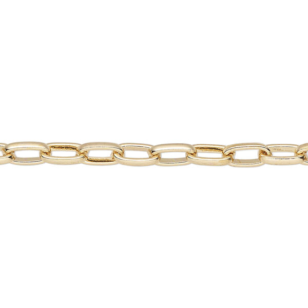Chain, gold-finished steel, 4mm paperclip. Sold per pkg of 50 feet. image number 0