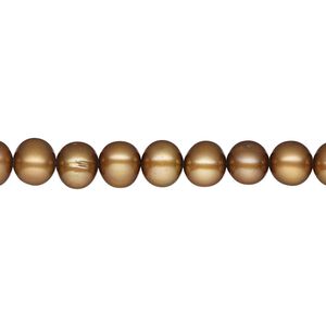 Pearl, cultured freshwater pearl (dyed), copper, 6-8mm semi-round with 0.4-0.6 hole, C+ grade, Mohs hardness 2-1/2 to 4. Sold per 15" strand, approximately 65 beads.