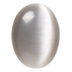 Cabochon, cat's eye glass (fiber optic glass), grey, 40x30mm calibrated oval, quality grade. Sold individually.