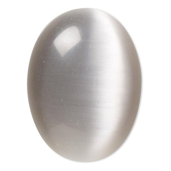 Cabochon, cat's eye glass (fiber optic glass), grey, 40x30mm calibrated oval, quality grade. Sold individually. image number 0