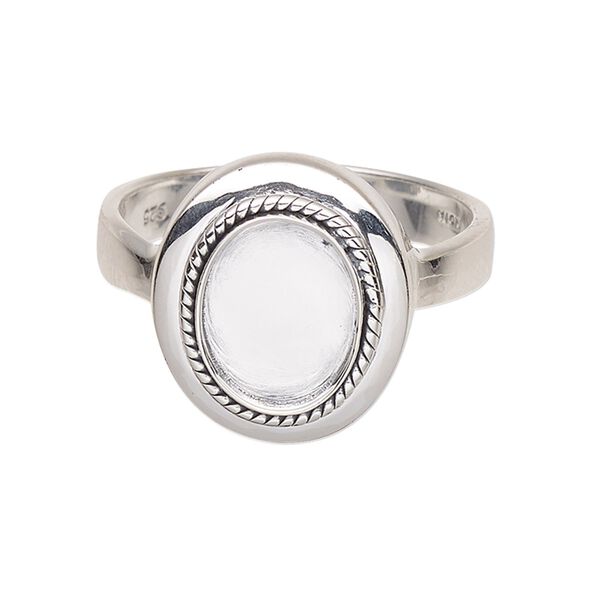 Ring, antiqued sterling silver, 3-4mm wide with twisted wire rim and 10x8mm oval setting, size 7. Sold individually. image number 0