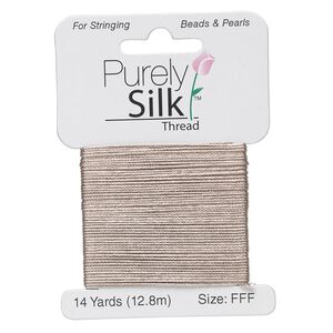 Thread, Purely Silk™, grey, size FFF. Sold per 14-yard card.