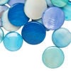 Mother-of-pearl shell 1pkg4oz, puffed flat round bead mix multi-blue 13-16mm image number 0