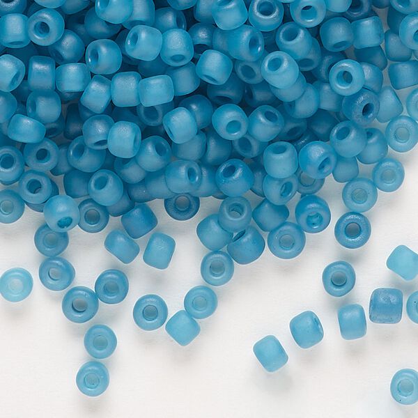 Seed bead, Dyna-Mites™, glass, translucent matte inside color turquoise blue, #6 round. Sold per 40-gram pkg. image number 0