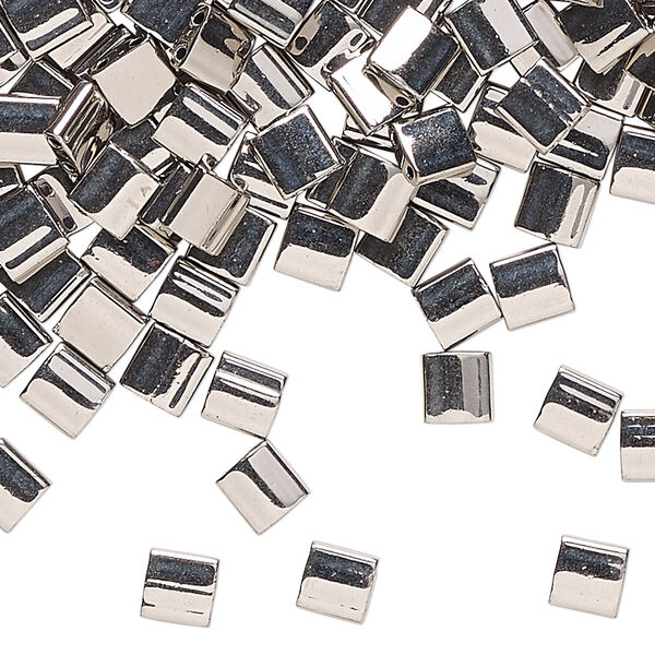 Seed bead, TILA®, glass, pkg/250g, 5mm full tila square, opaque nickel-plated, (TL-190). image number 0