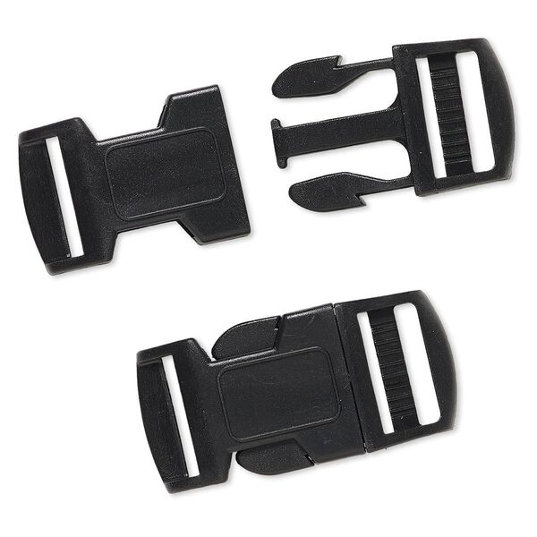 Clasp, buckle, plastic, black, 65x32mm with 25x3mm hole. Sold per pkg of 2. image number 0