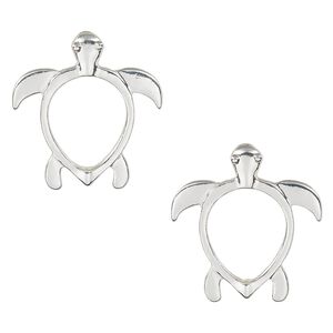 Bead frame, silver-finished "pewter" (zinc-based alloy), 32x30mm turtle with cutouts, fits up to 14mm bead. Sold per pkg of 2.