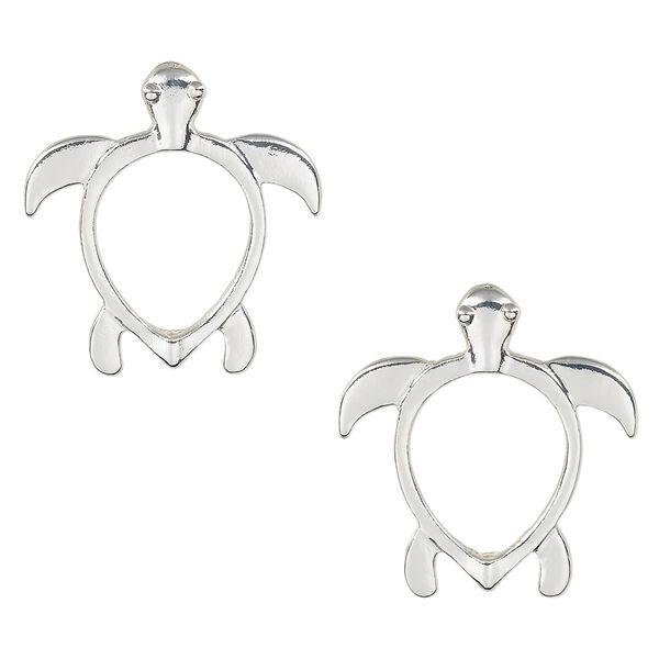 Bead frame, silver-finished "pewter" (zinc-based alloy), 32x30mm turtle with cutouts, fits up to 14mm bead. Sold per pkg of 2. image number 0