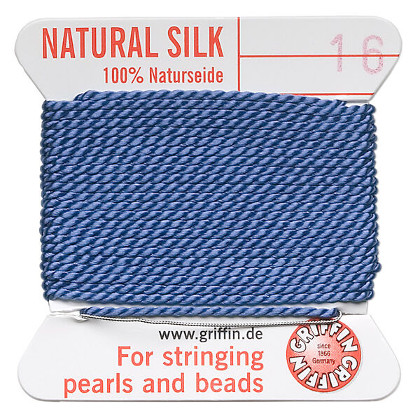 Thread, Griffin, silk, blue, size #16. Sold per 2-meter card (approximately 78 inches). image number 0