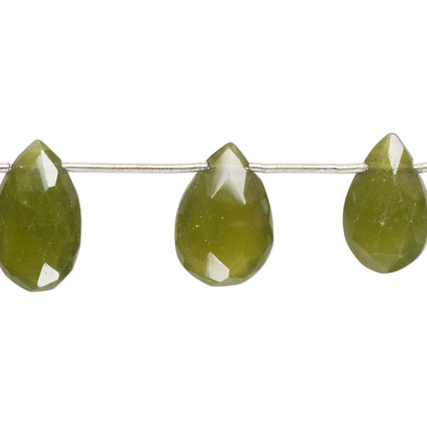 Bead, vesuvianite (natural), 12x7mm-17x11mm top-drilled hand-cut faceted puffed teardrop, B grade, Mohs hardness 6-1/2. Sold per pkg of 10. image number 0