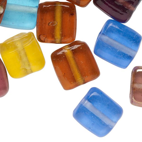 Bead mix, glass, translucent mixed colors, 13mm flat square. Sold per 2-ounce pkg, approximately 25 beads. image number 0