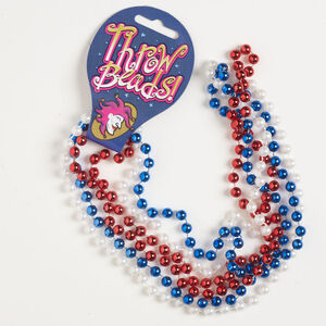 Necklace assortment 1pkg3, acrylic, blue / red / white, 7mm round, 33 inches.