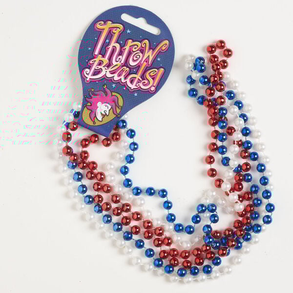 Necklace assortment 1pkg3, acrylic, blue / red / white, 7mm round, 33 inches. image number 0