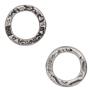 Component, TierraCast®, "Vida Mas Dulce" collection, antiqued pewter (tin-based alloy), 20mm open round with flora design, 13.5mm inside diameter. Sold per pkg of 20.