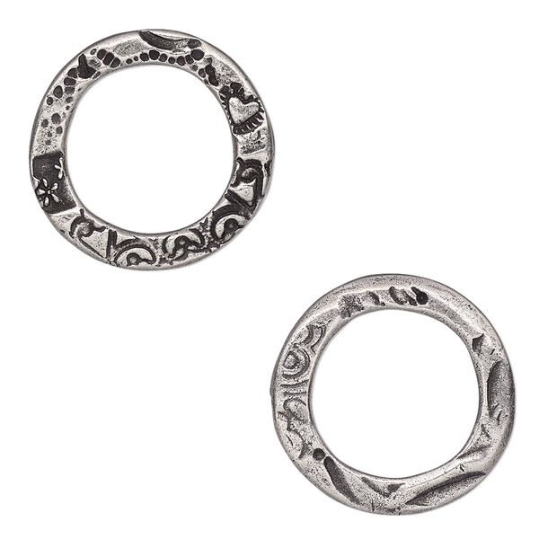 Component, TierraCast®, "Vida Mas Dulce" collection, antiqued pewter (tin-based alloy), 20mm open round with flora design, 13.5mm inside diameter. Sold per pkg of 20. image number 0