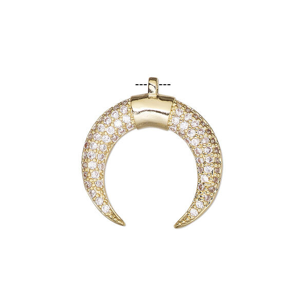 Drop, cubic zirconia and gold-finished brass, clear, 20x19mm single-sided naja. Sold individually. image number 0