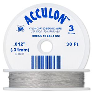 Beading wire, Acculon®, nylon-coated stainless steel, clear, 3 strand, 0.012-inch diameter. Sold per 30-foot spool.