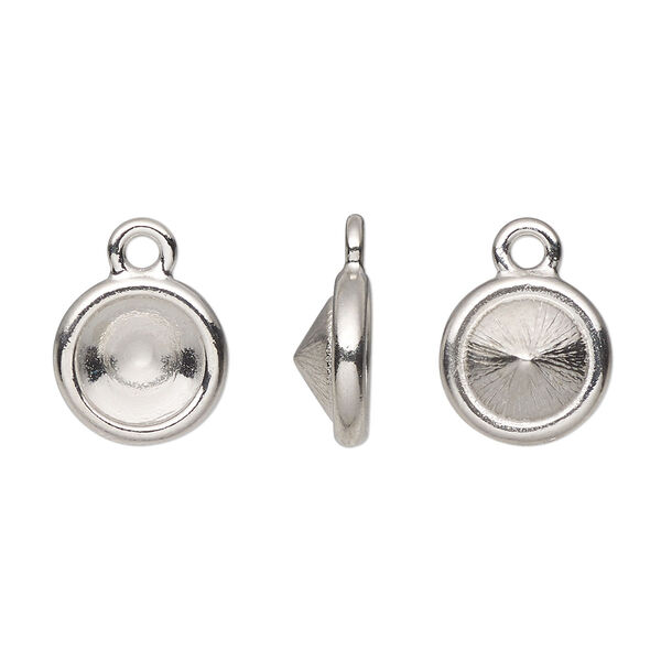 Drop, TierraCast®, Almost Instant Jewelry®, white bronze-plated pewter (tin-based alloy), 11mm round with SS39 chaton or rivoli glue-in setting (1088). Sold per pkg of 20. image number 0