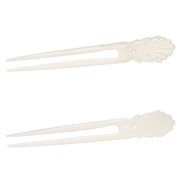 Hair stick, bone (bleached), pkg/1, 6 to 6-1/2 inches with shell. image number 0
