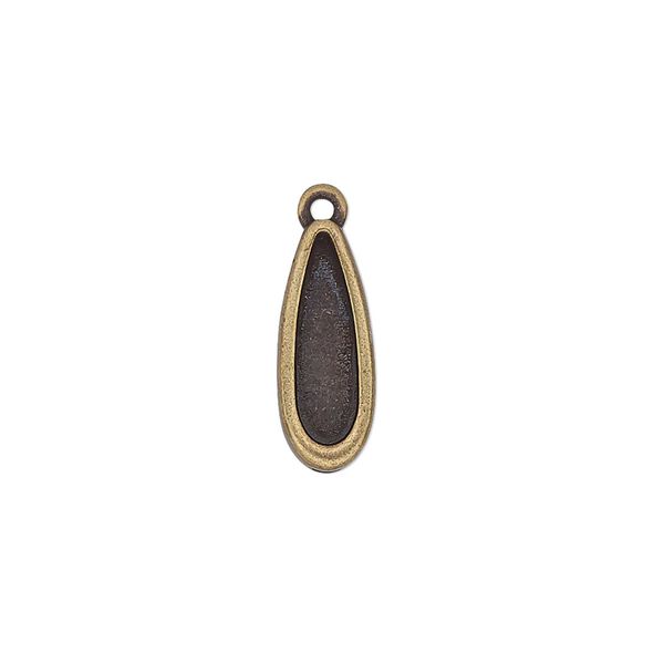 Drop, TierraCast®, "Make a Statement" collection, antique brass-plated pewter (tin-based alloy), 17x7mm teardrop with renewal theme and 14x3.9mm flat back raindrop setting. Sold per pkg of 4. image number 0