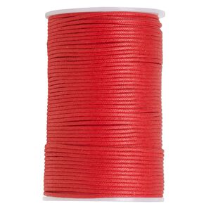 Cord, waxed cotton, red, 2mm, 50+ pound test. Sold per 100-meter spool.