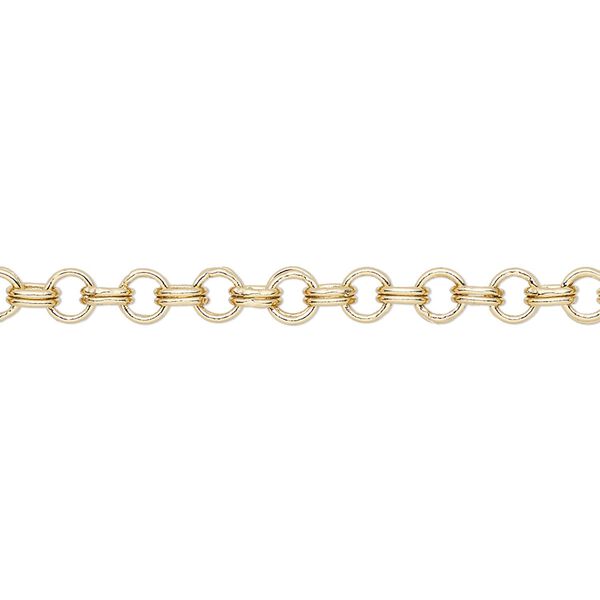 Chain 1pkg1 cable, 4mm double round, gold-finished brass 50 foot unfinished image number 0