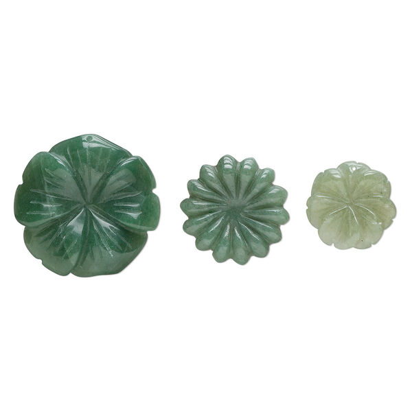Green aventurine 1pkg3, top-drilled carved flower drop natural mix 22x21mm-40x39mm image number 0