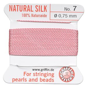 Thread, Griffin, silk, dark pink, size #7. Sold per 2-meter card (approximately 78 inches).