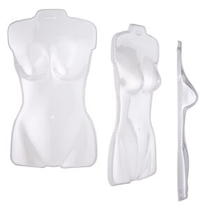 Display, acrylic, clear, 27 x 16 x 4-inch women's half torso with hanging tab. Sold per pkg of 3.