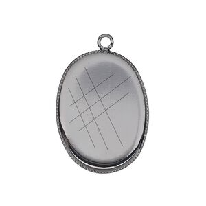 Drop, gunmetal-plated brass, 26x19mm oval with beaded edge and 25x18mm oval bezel setting. Sold per pkg of 6.