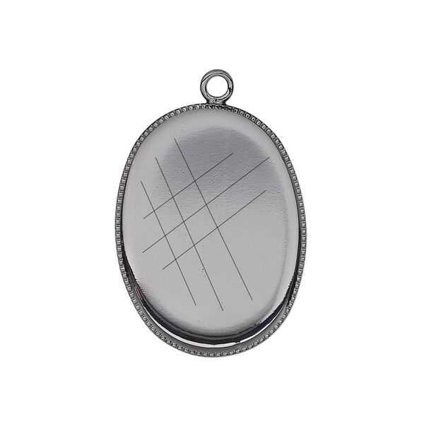 Drop, gunmetal-plated brass, 26x19mm oval with beaded edge and 25x18mm oval bezel setting. Sold per pkg of 6. image number 0