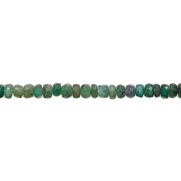 Bead, emerald (oiled), shaded, 3x2mm-4x3mm hand-cut faceted rondelle, C- grade, Mohs hardness 7-1/2 to 8. Sold per 14-inch strand, approximately 160 beads. image number 0