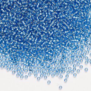 Seed bead, Miyuki, glass, pkg/35g, #15 rocaille, transparent silver-lined light blue (RR-19).