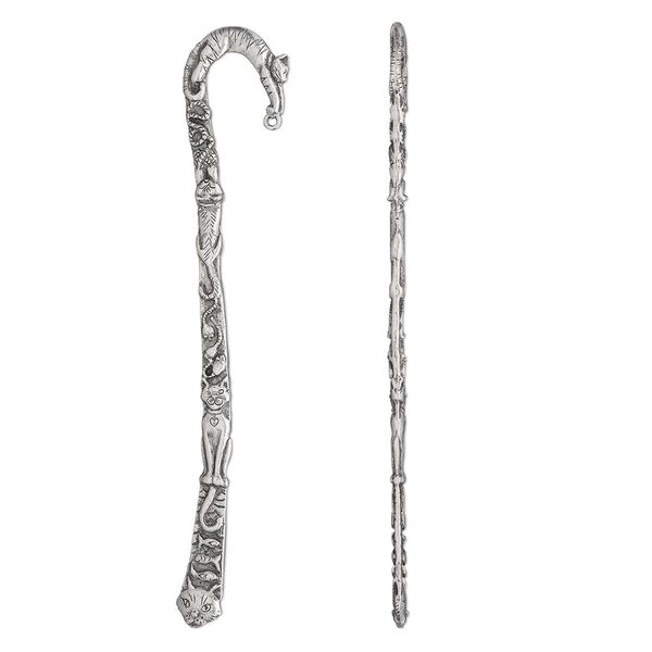 Bookmark, antiqued pewter (tin-based alloy), 5-1/2 inches with double-sided cat design and loop. Sold individually. image number 0