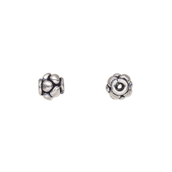 Bead, antiqued sterling silver, 7x6mm saucer. Sold per 1/4 troy ounce pkg, approximately 5 beads. image number 0