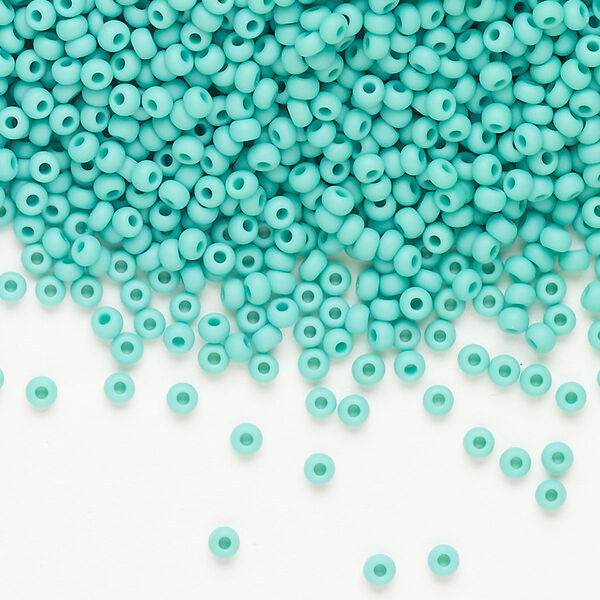 Seed bead, Preciosa Ornela, Czech glass, pkg/500g, opaque matte green turquoise, #10 rocaille. image number 0