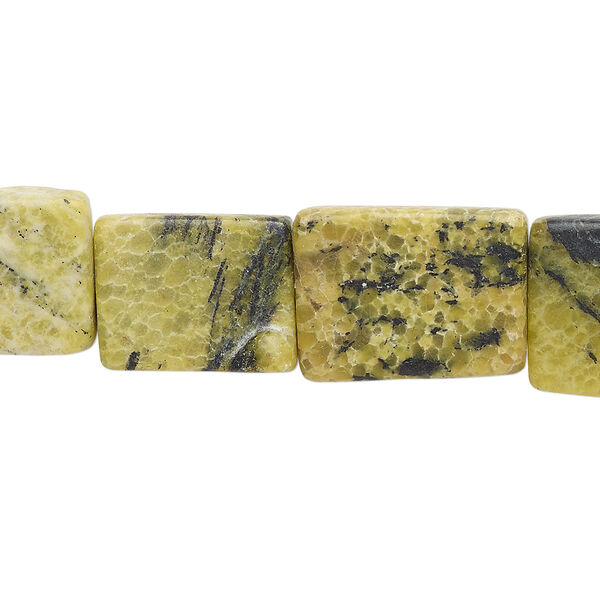 Bead, magnetite and yellow "turquoise" (serpentine and quartz) (waxed), 16x12mm-20x16mm flat rectangle, C grade, Mohs hardness 2-1/2 to 6. Sold per 15" to 16" strand. image number 0