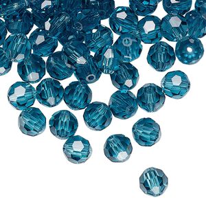 Bead 288pk indicolite, Preciosa Czech crystal 6mm round
