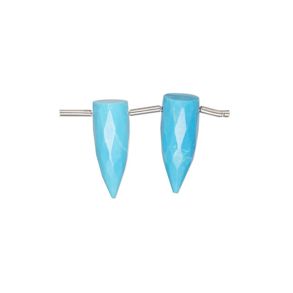 Bead, magnesite (dyed / stabilized), blue, 16x6mm hand-cut top-drilled faceted spike, B grade, Mohs hardness 3-1/2 to 4. Sold per pkg of 2 beads. image number 0
