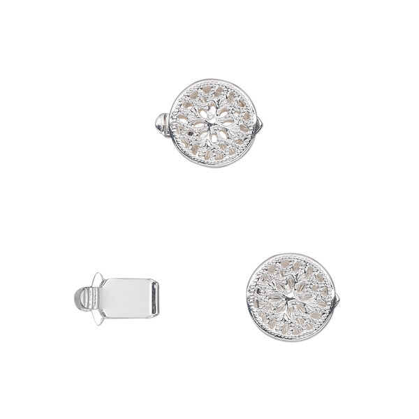 Clasp, tab, silver-plated brass, 9mm filigree round. Sold per pkg of 10. image number 0