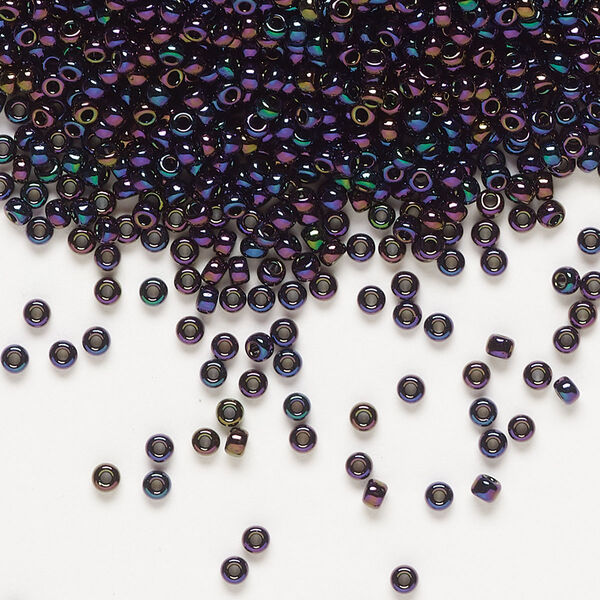 Seed bead, Miyuki, glass, pkg/25g, #11 rocaille, opaque metallic iris dark plum (RR-454). image number 0