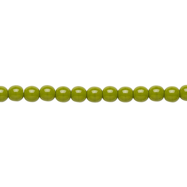 Bead, Preciosa, Czech glass druk, opaque chartreuse, 4mm round. Sold per 15-1/2" to 16" strand. image number 0