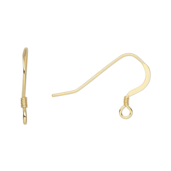 Ear wire, "vermeil", 15mm flat fishhook with 2mm coil and open loop, 21 gauge. Sold per pkg of 2 pairs. image number 0