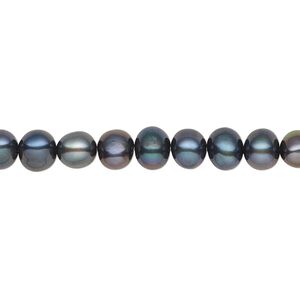 Pearl, cultured freshwater (dyed), iris green, 5-6mm semi-round, C grade, Mohs hardness 2-1/2 to 4. Sold per 15-1/2" to 16" strand.